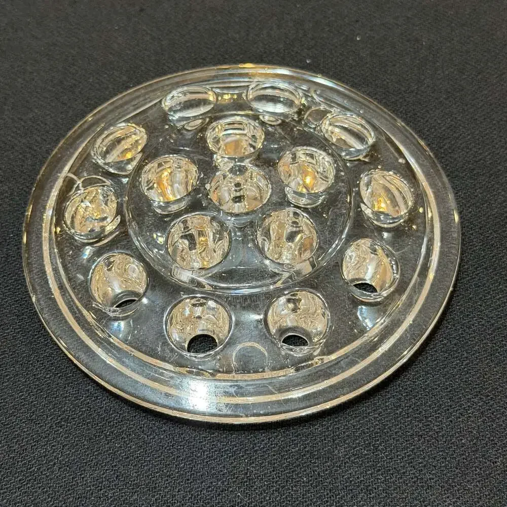 Vintage Clear Glass Flower Frog with 16 Holes, 5 Inch Diameter